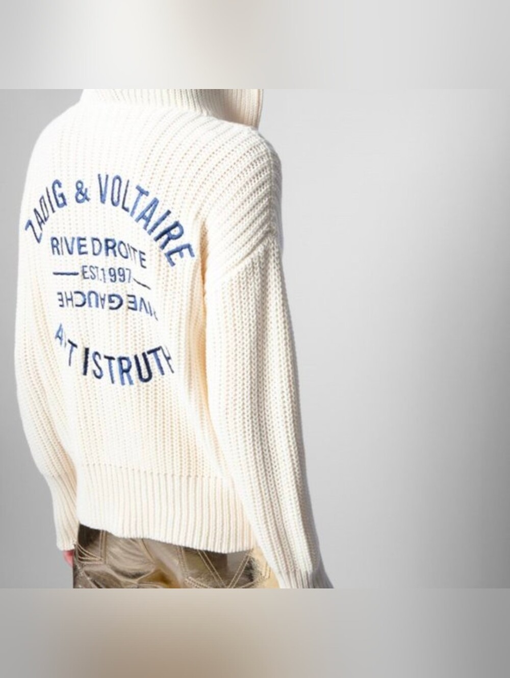 ZADIG & VOLTAIRE •  MOORE CREAM LOGO BACK ZIP UP HOODIE CARDIGAN SIZE MEDIUM - Picture 3 of 10